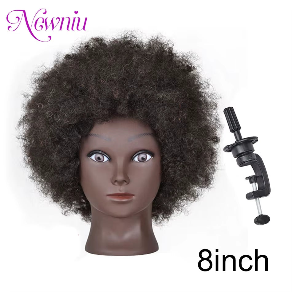 Afro Mannequin Heads with 100%Real Hair with Adjustable Tripod Hairdressing Dolls Training Head for Practice Styling Braiding