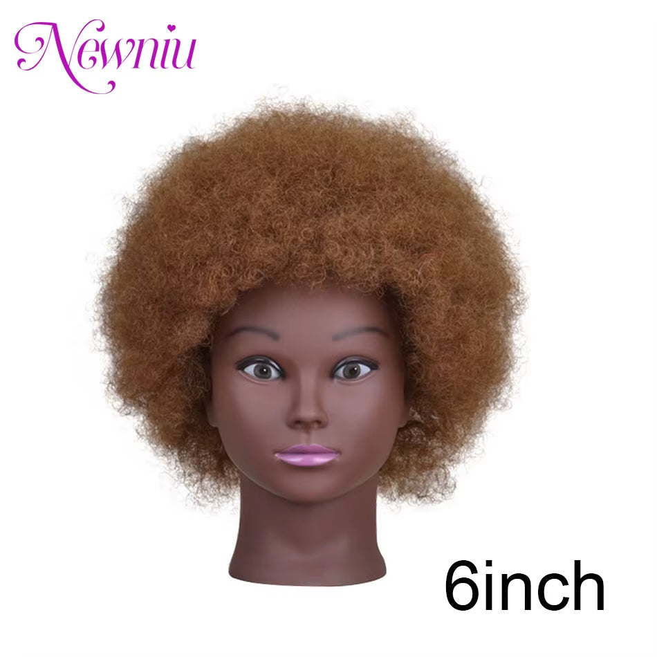 Afro Mannequin Heads with 100%Real Hair with Adjustable Tripod Hairdressing Dolls Training Head for Practice Styling Braiding