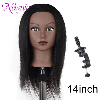 Afro Mannequin Heads with 100%Real Hair with Adjustable Tripod Hairdressing Dolls Training Head for Practice Styling Braiding
