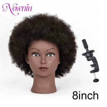 Afro Mannequin Heads with 100%Real Hair with Adjustable Tripod Hairdressing Dolls Training Head for Practice Styling Braiding