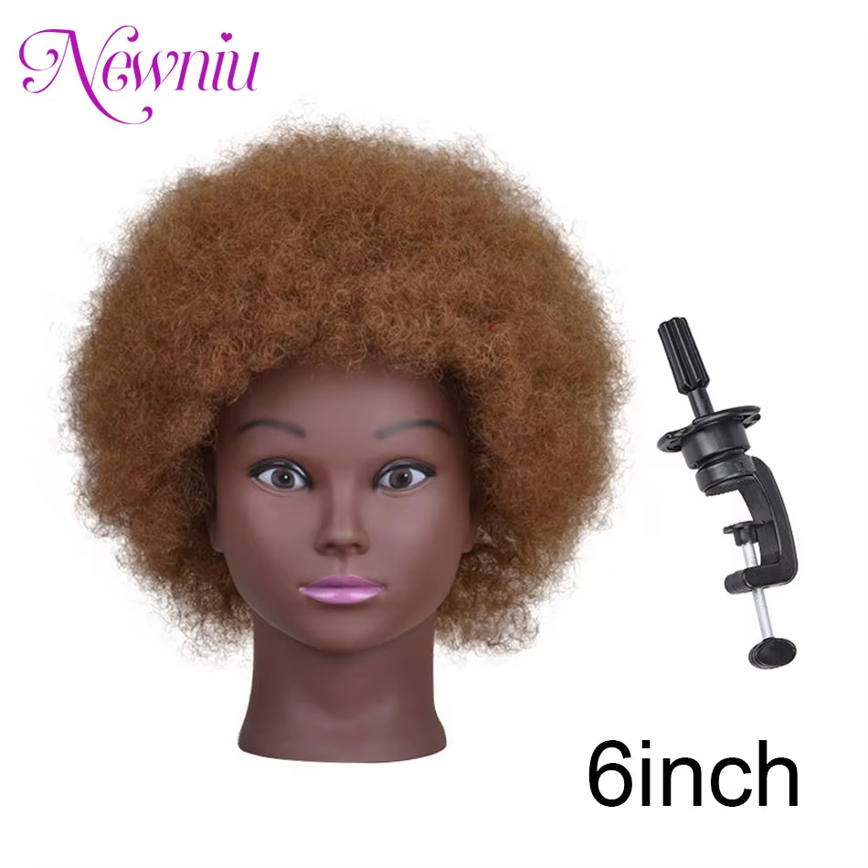 Afro Mannequin Heads with 100%Real Hair with Adjustable Tripod Hairdressing Dolls Training Head for Practice Styling Braiding