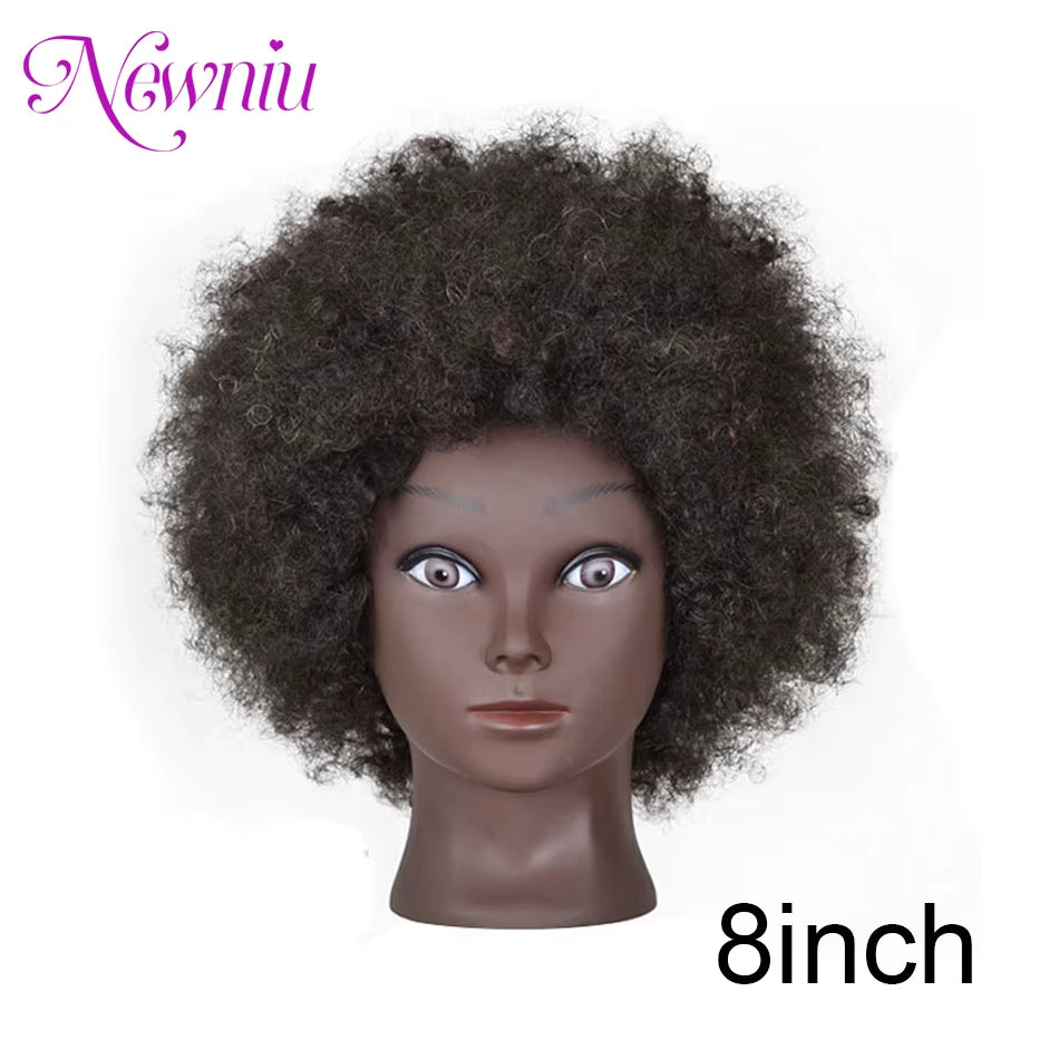 Afro Mannequin Heads with 100%Real Hair with Adjustable Tripod Hairdressing Dolls Training Head for Practice Styling Braiding