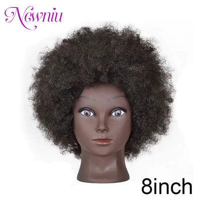 Afro Mannequin Heads with 100%Real Hair with Adjustable Tripod Hairdressing Dolls Training Head for Practice Styling Braiding