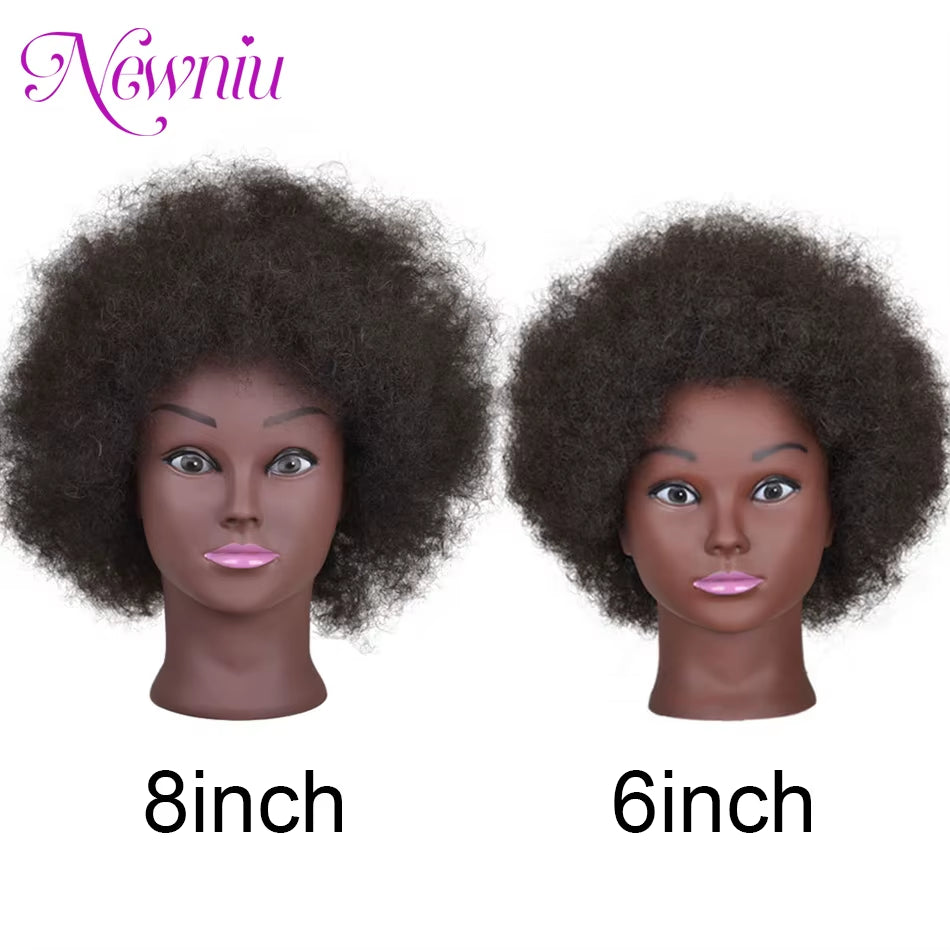 Afro Mannequin Heads with 100%Real Hair with Adjustable Tripod Hairdressing Dolls Training Head for Practice Styling Braiding