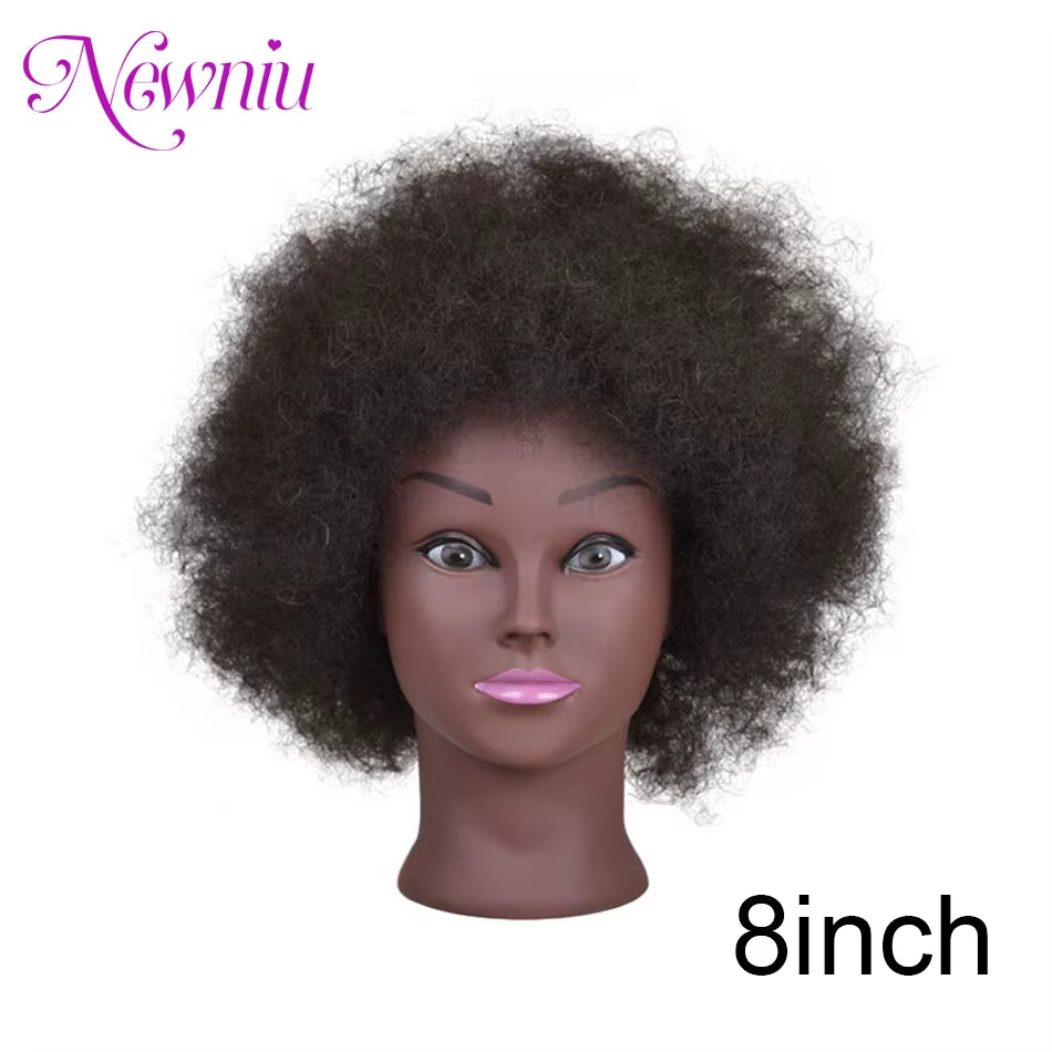 Afro Mannequin Heads with 100%Real Hair with Adjustable Tripod Hairdressing Dolls Training Head for Practice Styling Braiding