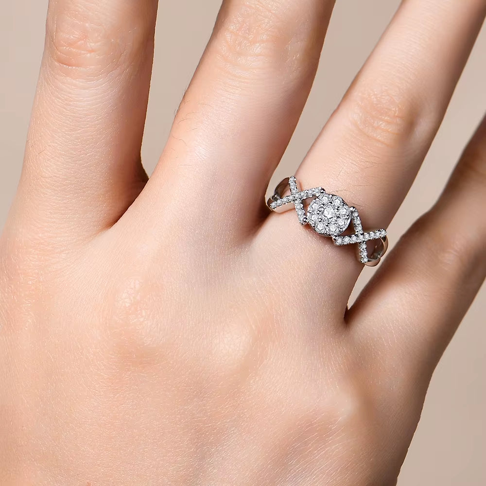 MINTYBOX Moissanite Diamond S925 Silver Ring for Women 0.42Ct Engagement K-GOLD Plated Luxury Fine Jewelry Gift Box Certificated