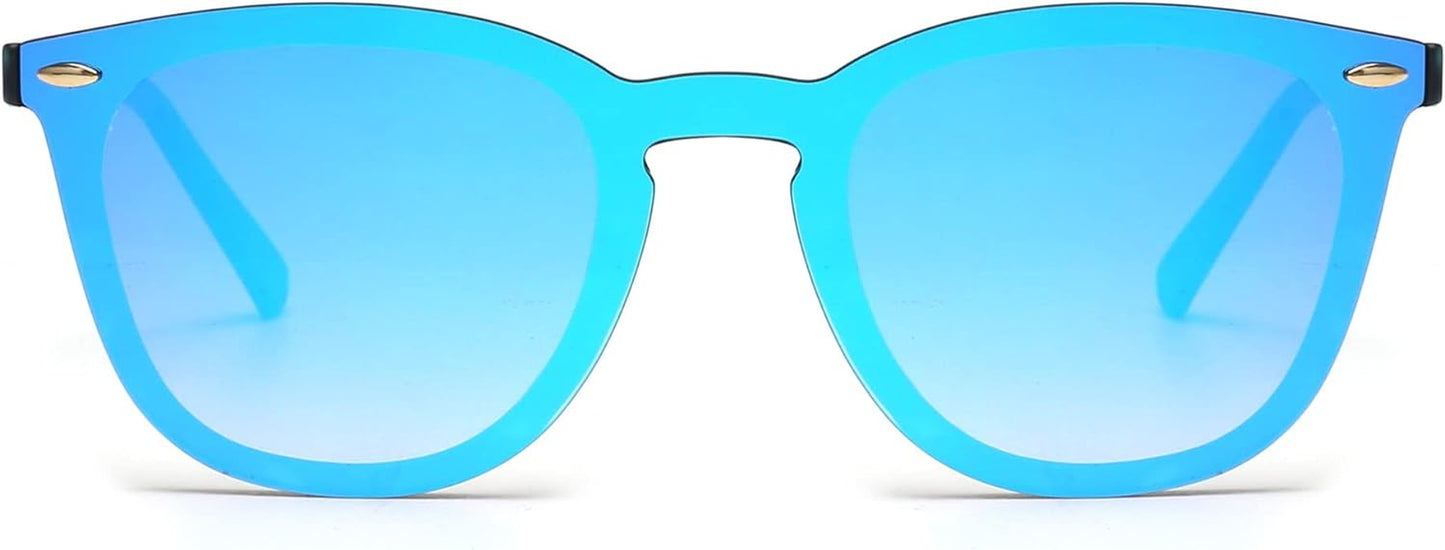 Trendy Rimless Mirrored Sunglasses Reflective Sun Glasses for Women Men (Matte Black/Mirror Blue)