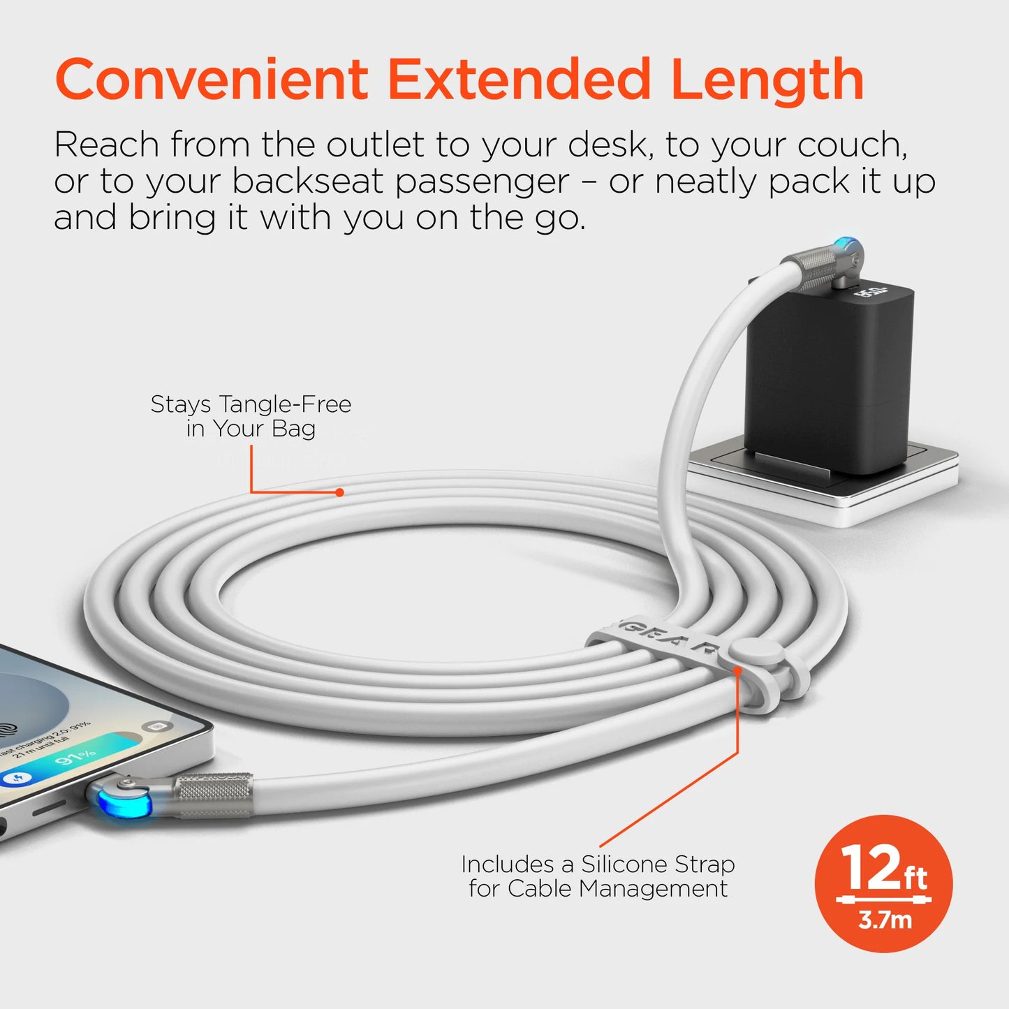 Hypergear Chunky180° 100W USB-C to USB-C Rugged Fast Charge Cable 12Ft