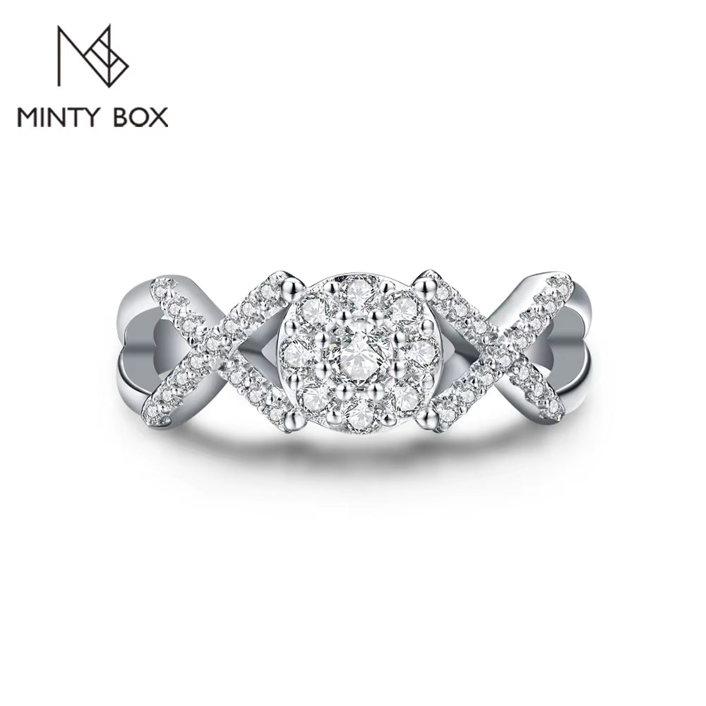 MINTYBOX Moissanite Diamond S925 Silver Ring for Women 0.42Ct Engagement K-GOLD Plated Luxury Fine Jewelry Gift Box Certificated