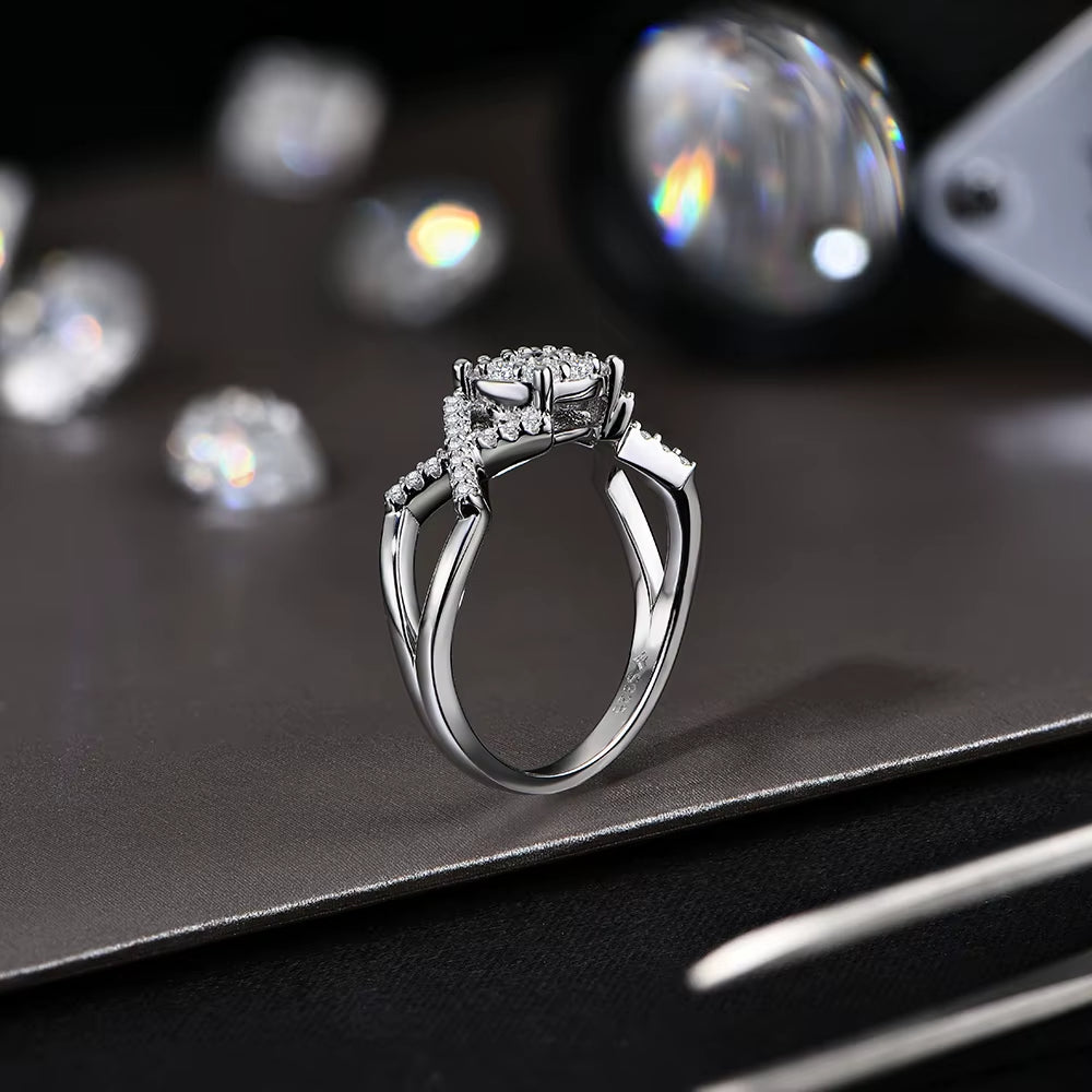 MINTYBOX Moissanite Diamond S925 Silver Ring for Women 0.42Ct Engagement K-GOLD Plated Luxury Fine Jewelry Gift Box Certificated