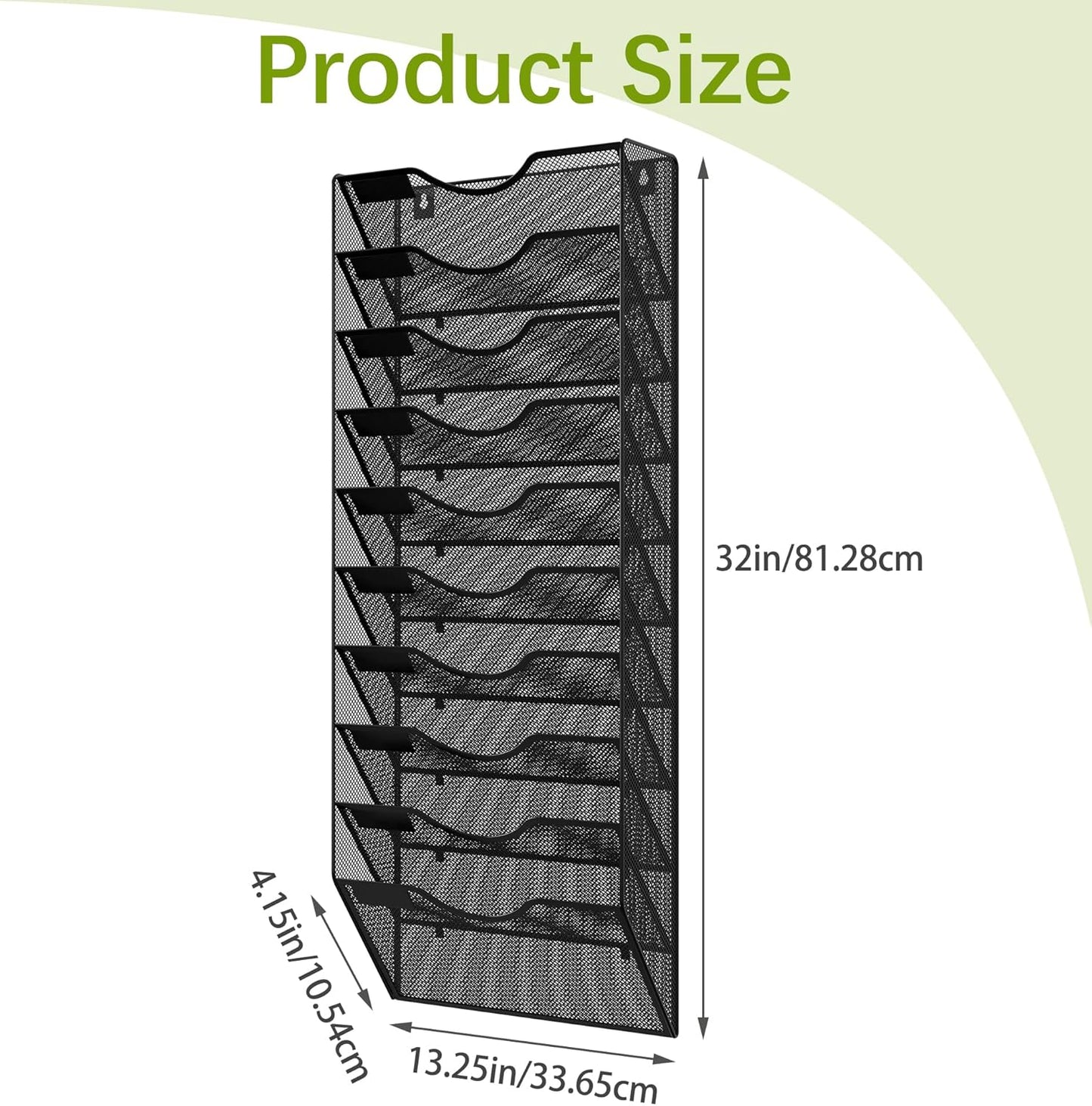 10 Pocket Mesh Hanging Wall File Organizer, Easily File Managment and Classification, Space Saving Wall Mount Filing Holder for Office Home Classroom, Black