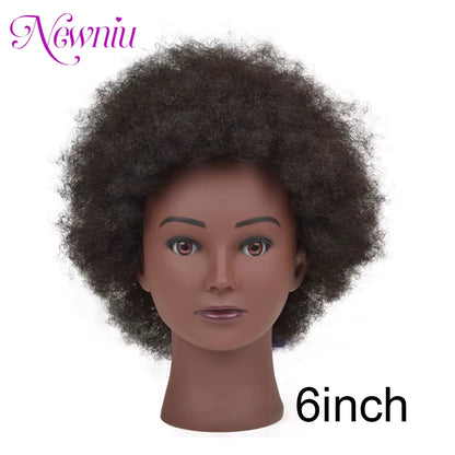 Afro Mannequin Heads with 100%Real Hair with Adjustable Tripod Hairdressing Dolls Training Head for Practice Styling Braiding