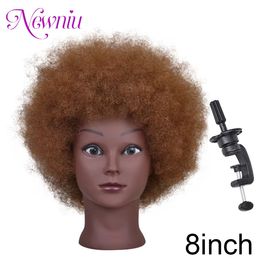 Afro Mannequin Heads with 100%Real Hair with Adjustable Tripod Hairdressing Dolls Training Head for Practice Styling Braiding