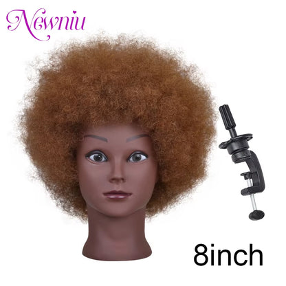 Afro Mannequin Heads with 100%Real Hair with Adjustable Tripod Hairdressing Dolls Training Head for Practice Styling Braiding