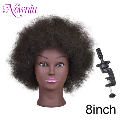 Afro Mannequin Heads with 100%Real Hair with Adjustable Tripod Hairdressing Dolls Training Head for Practice Styling Braiding