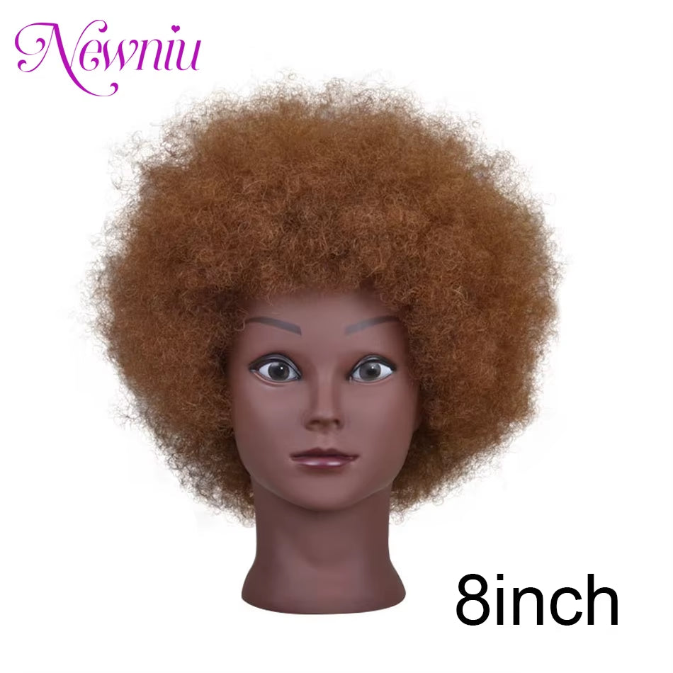 Afro Mannequin Heads with 100%Real Hair with Adjustable Tripod Hairdressing Dolls Training Head for Practice Styling Braiding