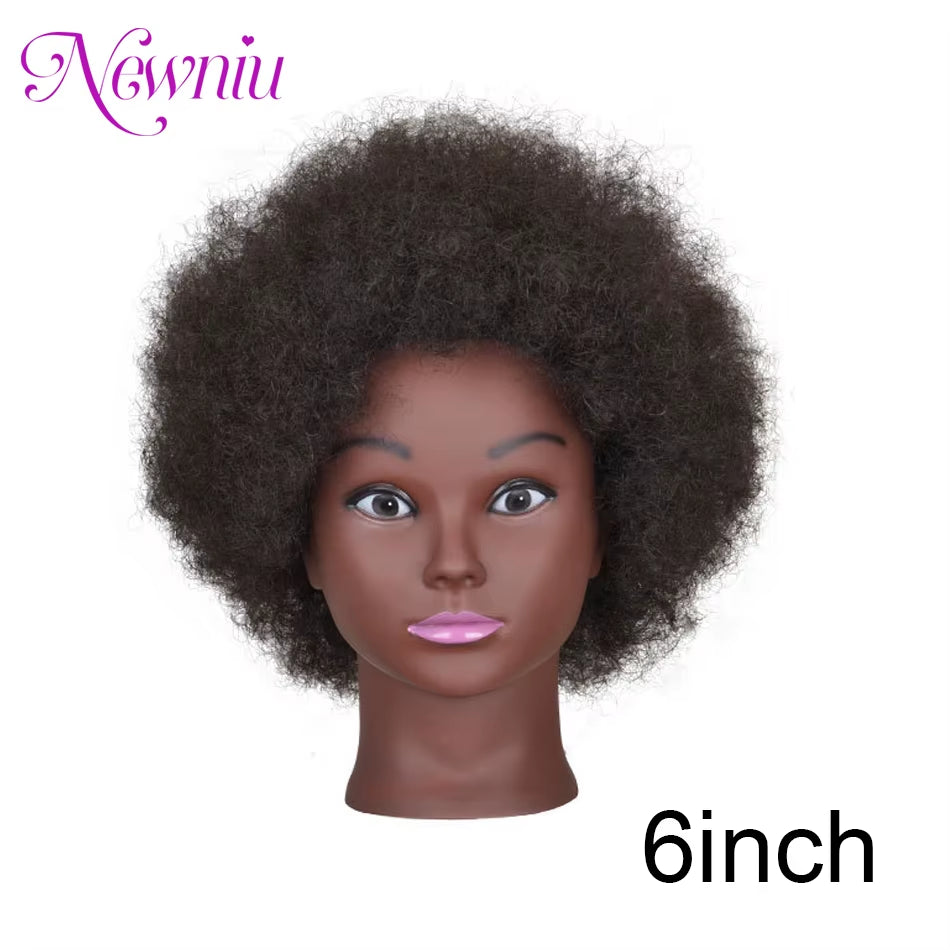 Afro Mannequin Heads with 100%Real Hair with Adjustable Tripod Hairdressing Dolls Training Head for Practice Styling Braiding