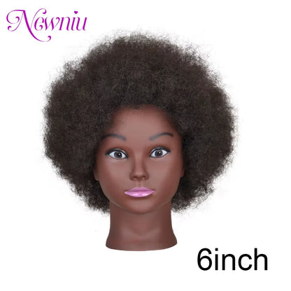 Afro Mannequin Heads with 100%Real Hair with Adjustable Tripod Hairdressing Dolls Training Head for Practice Styling Braiding