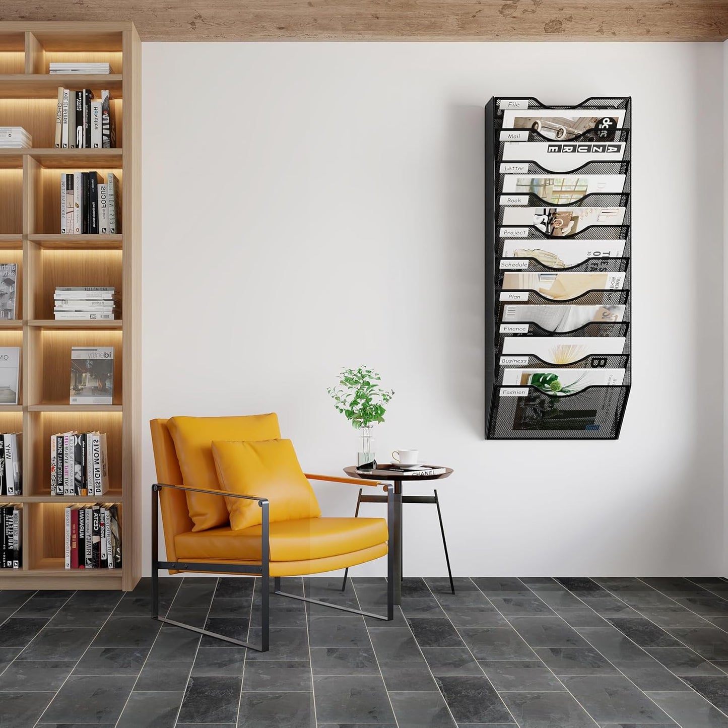 10 Pocket Mesh Hanging Wall File Organizer, Easily File Managment and Classification, Space Saving Wall Mount Filing Holder for Office Home Classroom, Black