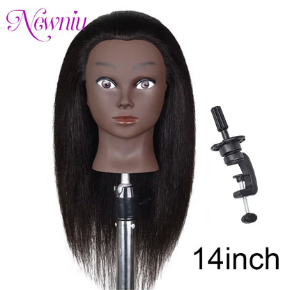 Afro Mannequin Heads with 100%Real Hair with Adjustable Tripod Hairdressing Dolls Training Head for Practice Styling Braiding