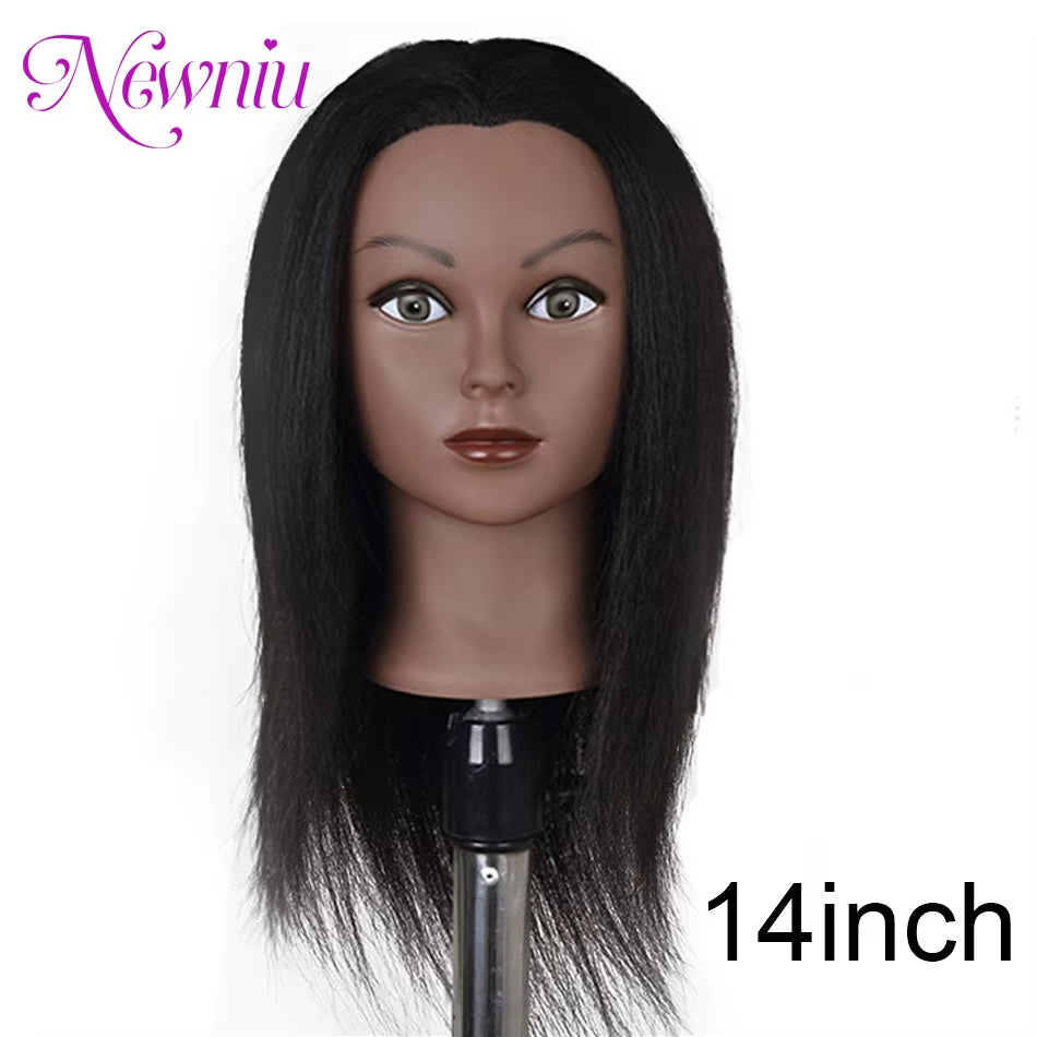Afro Mannequin Heads with 100%Real Hair with Adjustable Tripod Hairdressing Dolls Training Head for Practice Styling Braiding