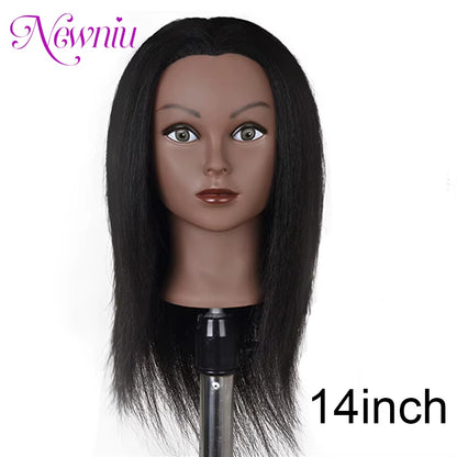 Afro Mannequin Heads with 100%Real Hair with Adjustable Tripod Hairdressing Dolls Training Head for Practice Styling Braiding