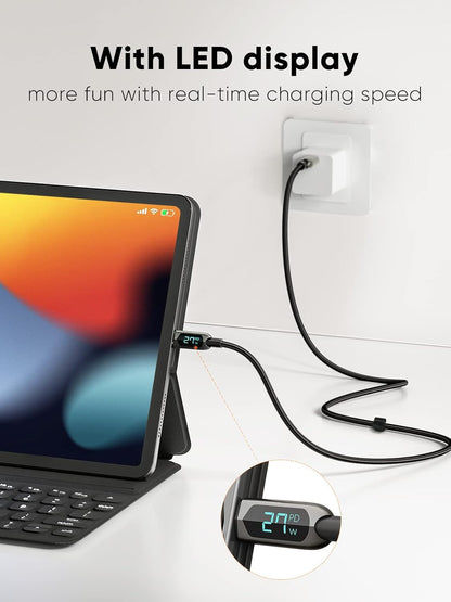 3.3FT USB C to USB C Cable 2-Pack PD 100W with LED Display, Durable USB C Cable Braided with Display for Ipad Air, Pro, Macbook Pro, Galaxy S23 Pixel Steam Deck PS5 1M Black