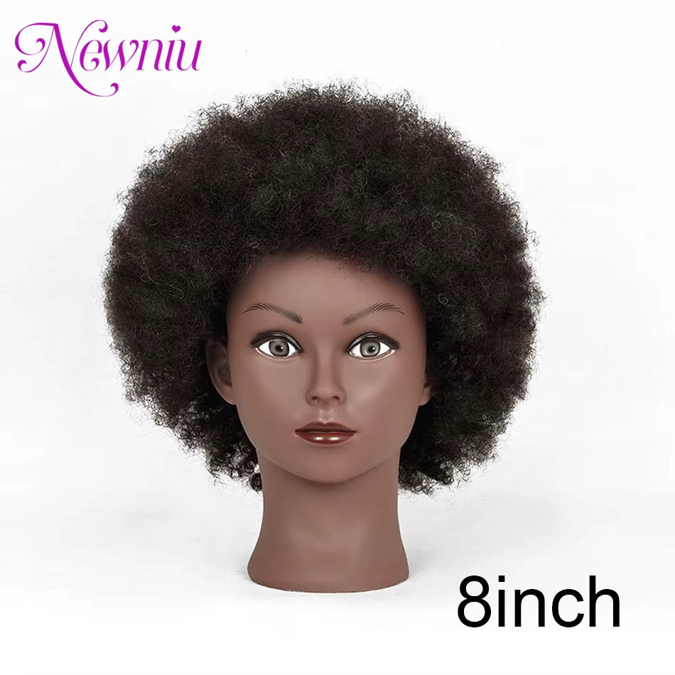 Afro Mannequin Heads with 100%Real Hair with Adjustable Tripod Hairdressing Dolls Training Head for Practice Styling Braiding