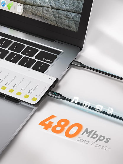 3.3FT USB C to USB C Cable 2-Pack PD 100W with LED Display, Durable USB C Cable Braided with Display for Ipad Air, Pro, Macbook Pro, Galaxy S23 Pixel Steam Deck PS5 1M Black