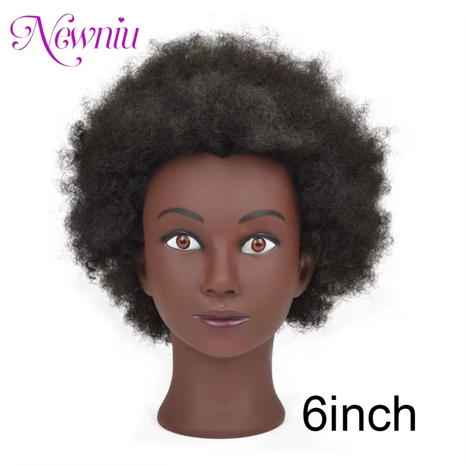 Afro Mannequin Heads with 100%Real Hair with Adjustable Tripod Hairdressing Dolls Training Head for Practice Styling Braiding